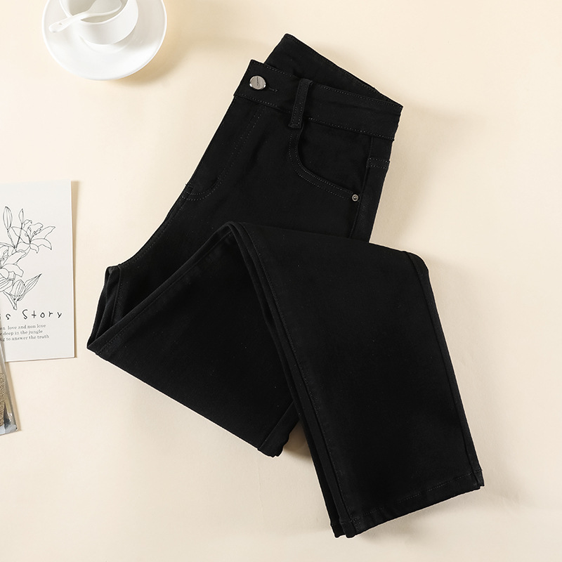 黑色高腰烟管直筒牛仔裤女2025秋冬季加绒九分小个子显高宽松显瘦