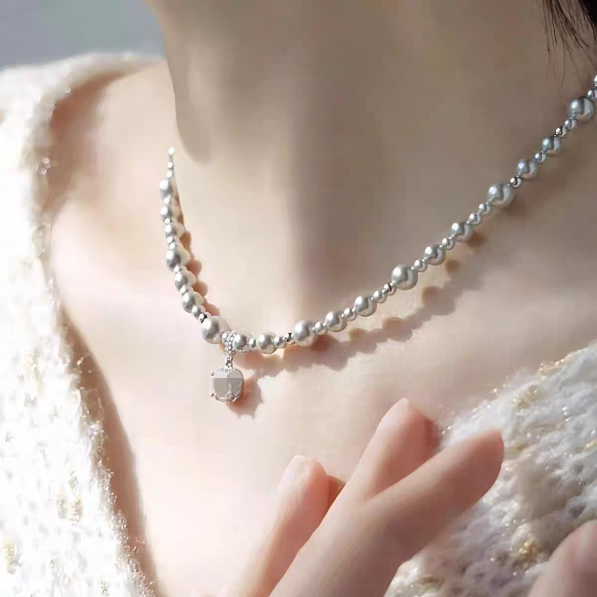 施家珍珠气泡方糖项链女士小众设计高级感轻奢精致百搭锁骨链颈链