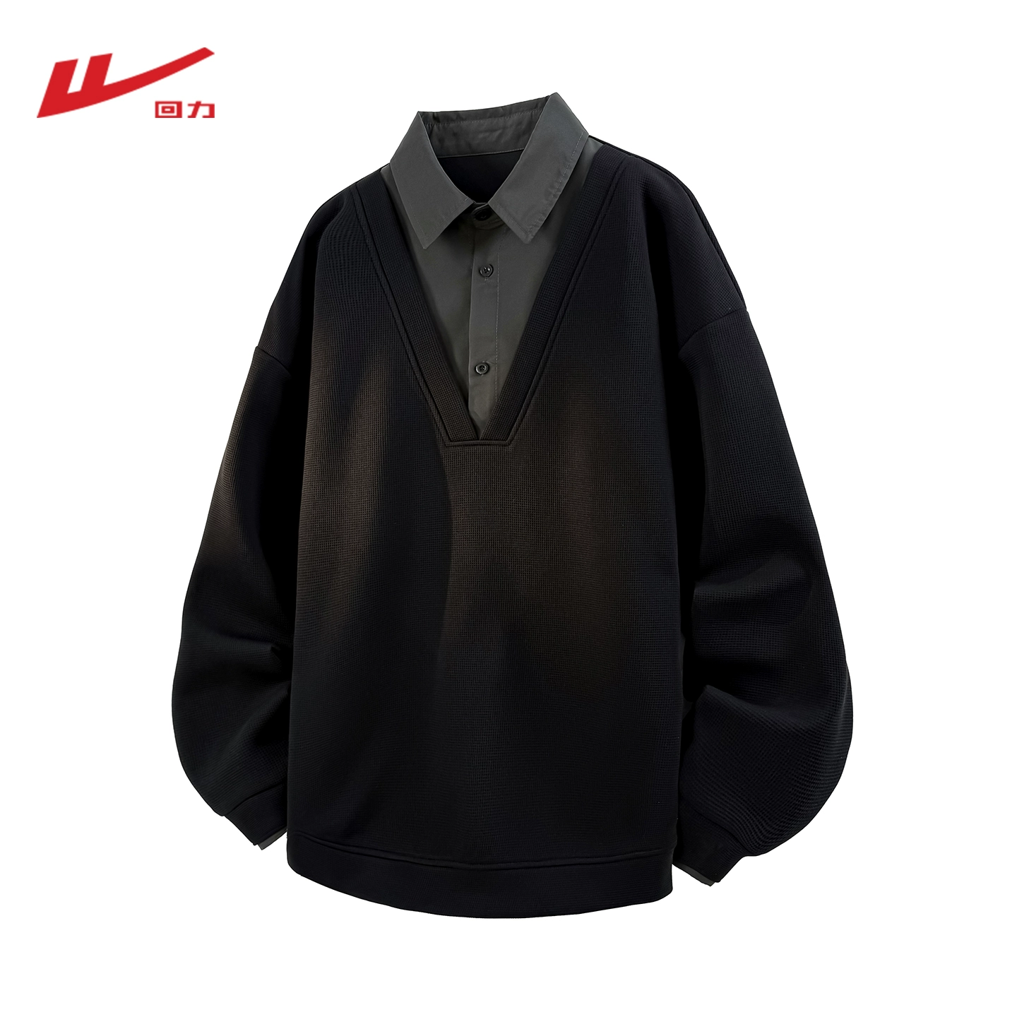 回力美式假两件衬衫卫衣男秋冬季2025新款加绒加厚老钱风男士上衣
