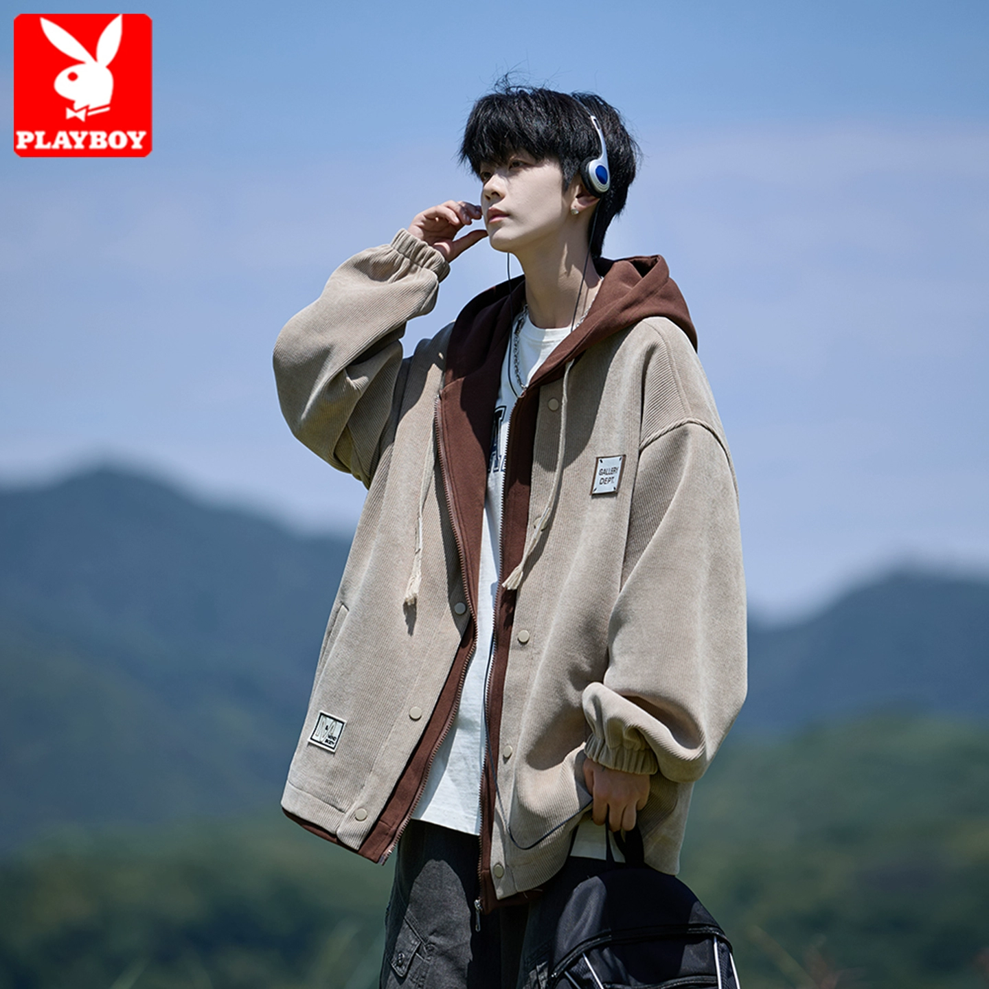 花花公子卫衣男外套春秋季2025新款青少年连帽衫潮流帅气夹克上衣