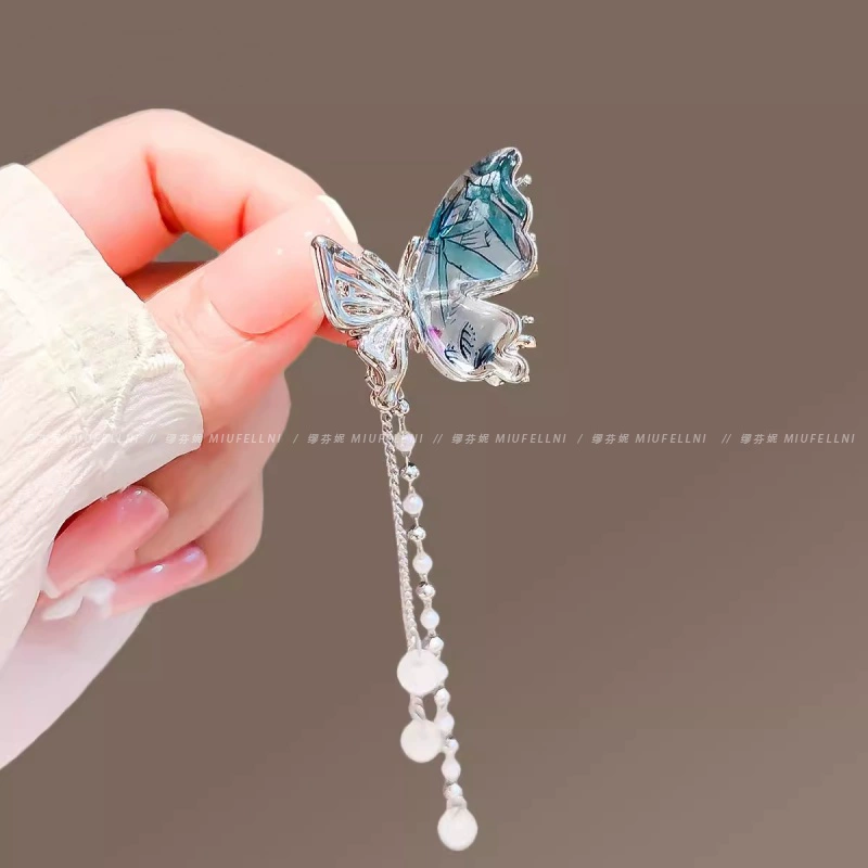 蝴蝶流苏古风小抓夹夏季新款后脑勺半扎发小号鲨鱼夹发量少发卡女